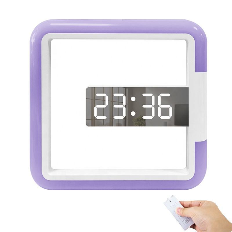 Square LED Mirror Digital Alarm Clock with Remote