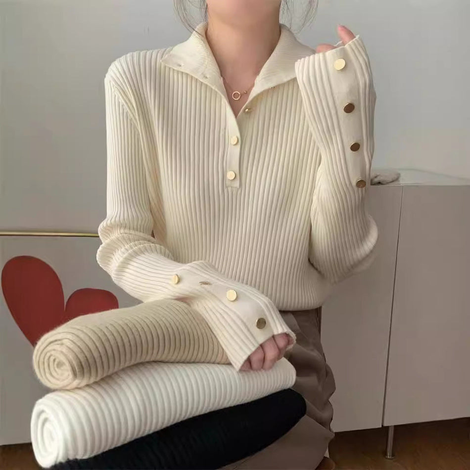 Women’s Slim Striped High-Neck Knitted Sweater