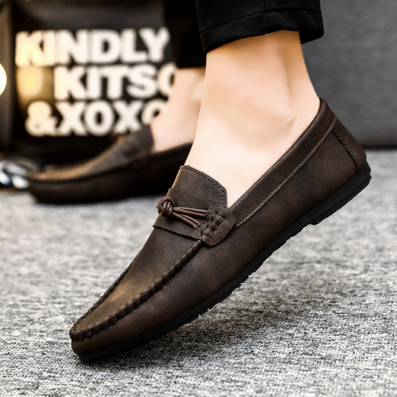 Men’s Summer Leather Loafers – Korean Casual Soft Sole Shoes