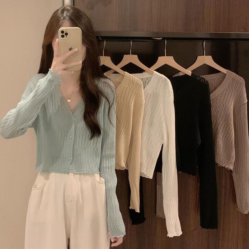 STOCK-High-End Ice Silk Short Cardigan – Slim Fit Outerwear