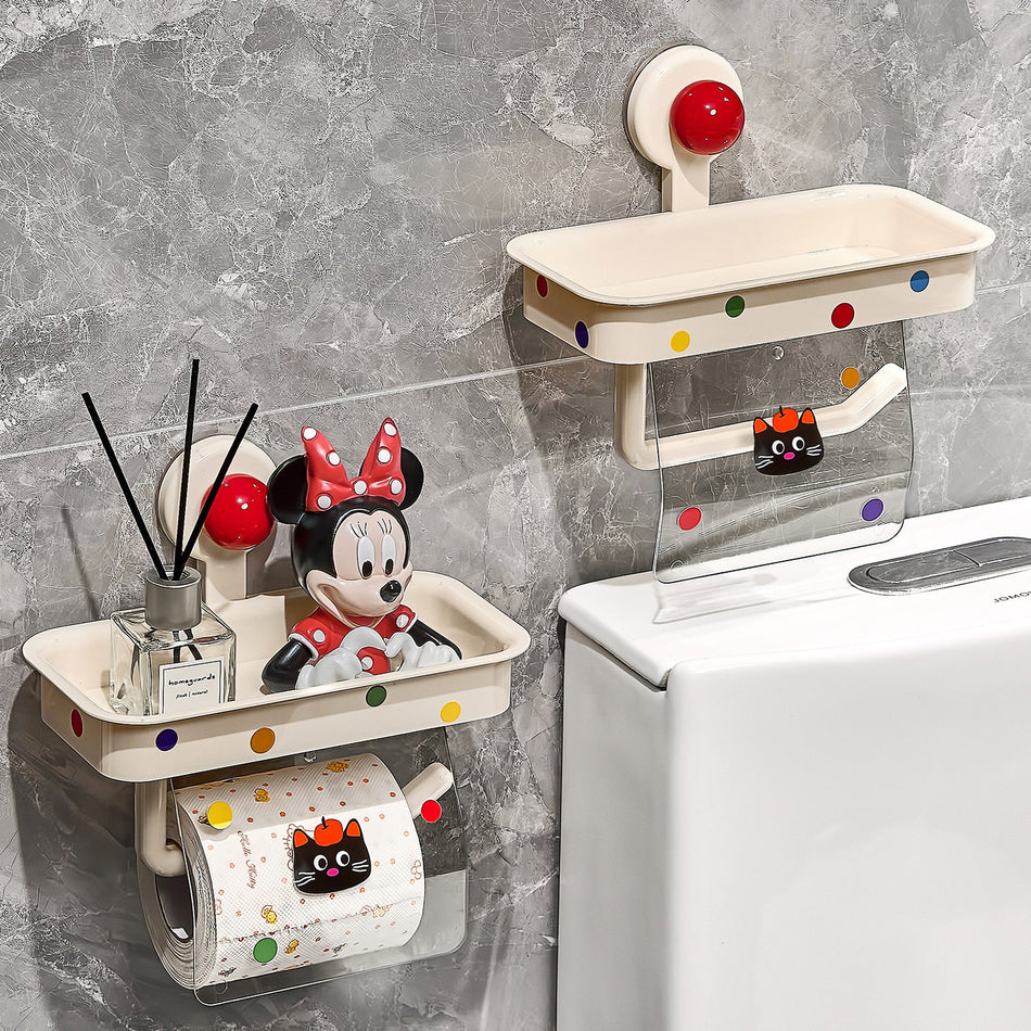 Suction Cup Wall-Mounted Toilet Paper Holder Box Rack