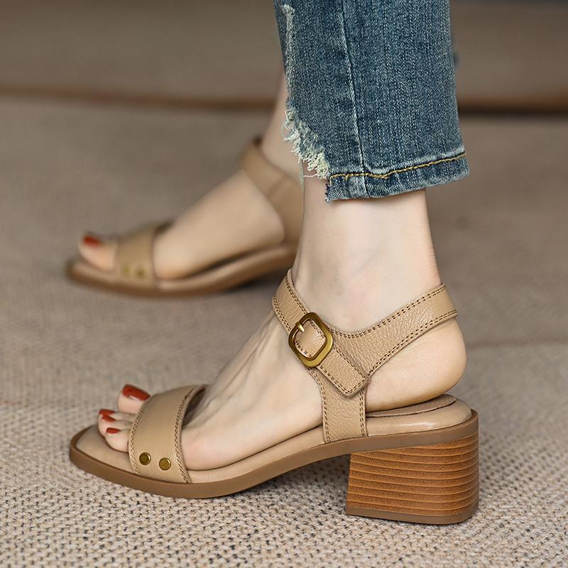 Women’s Summer Retro Thick-Heel Velcro Sandals