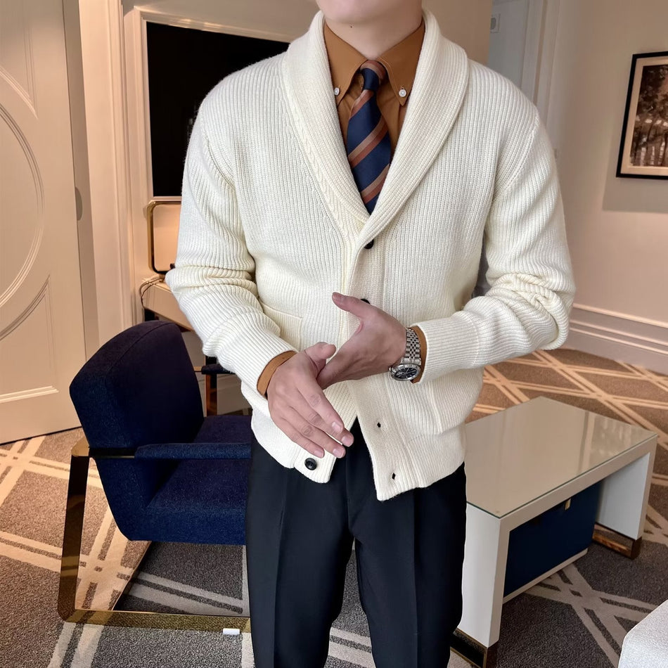 V-Neck Cardigan Men's British Retro Knit Solid Color Jacket