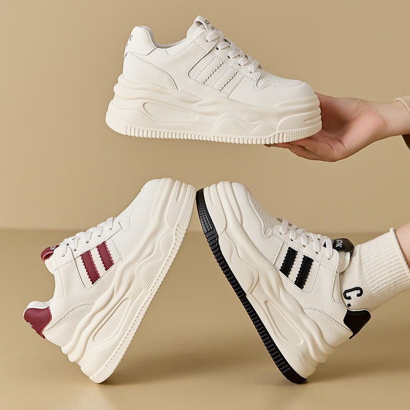 Korean-Style Soft-Soled Thick White Sneakers