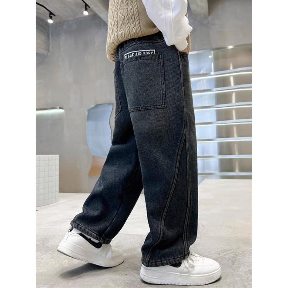 Boys Black Straight Leg Jeans Spring Autumn Casual Pants