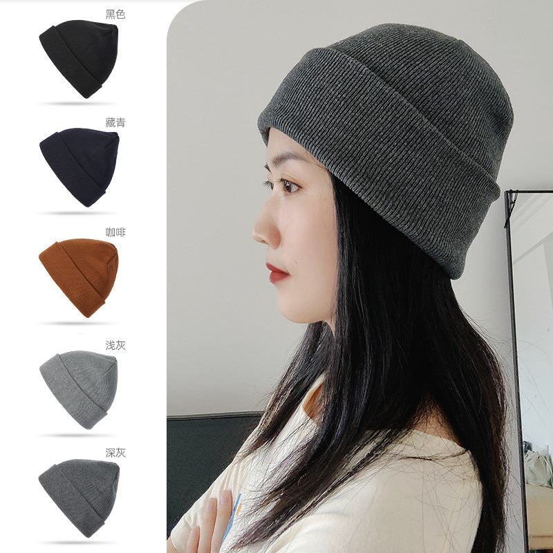 Autumn Winter Knitted Black Cotton Wool Hat Men Women Warm