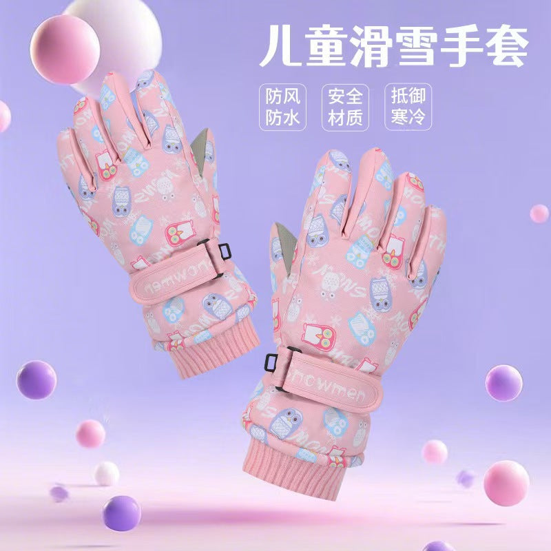 Children Winter Ski Gloves Velvet Thickened Cartoon AntiSlip