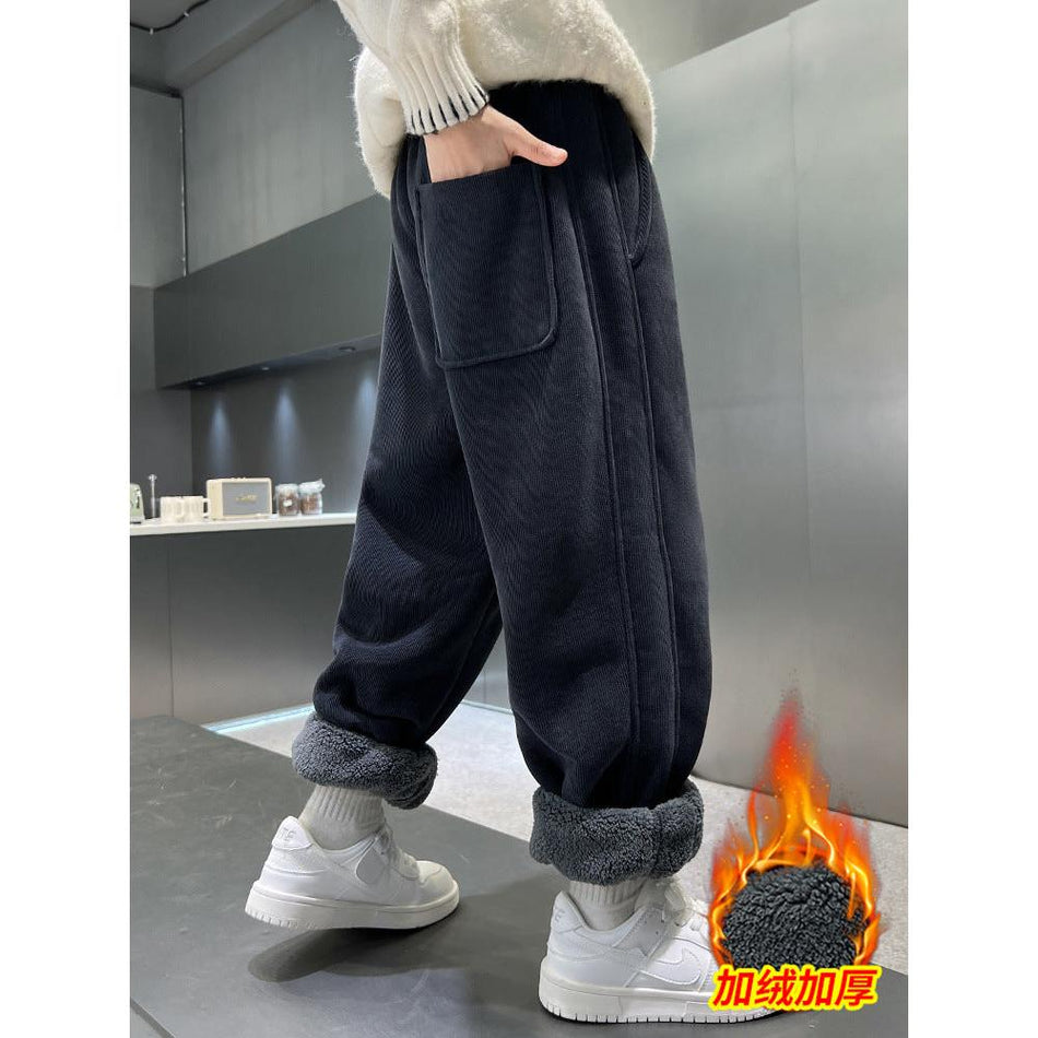Boys Fleece-Lined Winter Pants 2025 Lamb Wool Sweatpants