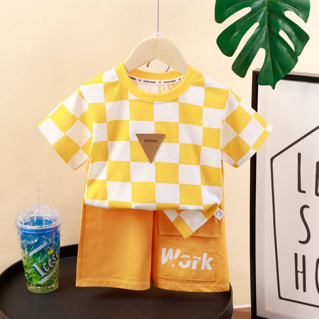 Kids Cotton Plaid Shorts Set Summer Cartoon Outfit – Summer Kids Fashion Nepal | Tudoholic
