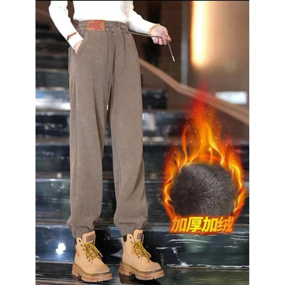 Corduroy Fleece-Lined High-Waist Harem Pants