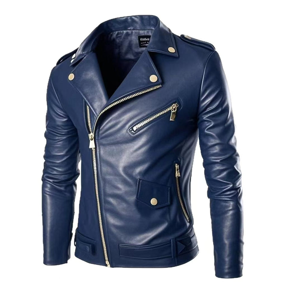 Plus-Size Men’s Motorcycle Leather Jacket | Trendy Color Options