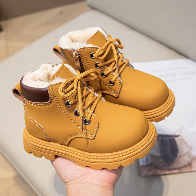 STOCK-Kids’ Warm Leather Martin Boots – Winter Cotton Shoes