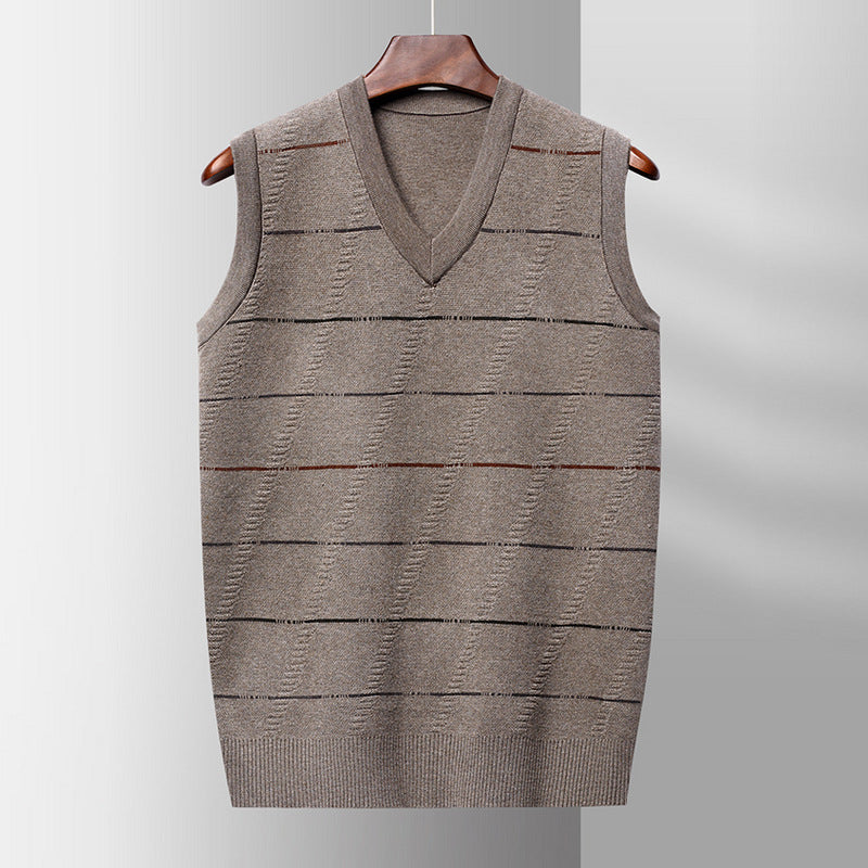 Sleeveless Sweater – Jacquard V-Neck Knitted Vest for Men