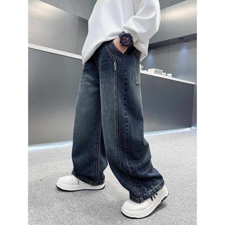 Boys’ Thick Fleece-Lined Winter Jeans Casual Fit