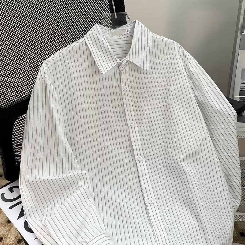 Men's Striped Cotton Loose Long-Sleeve Trendy Shirt