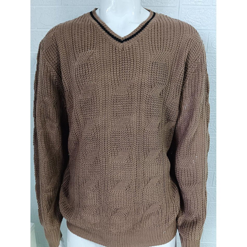 Men’s European Style V-Neck Sweater – Slim Knit 2025