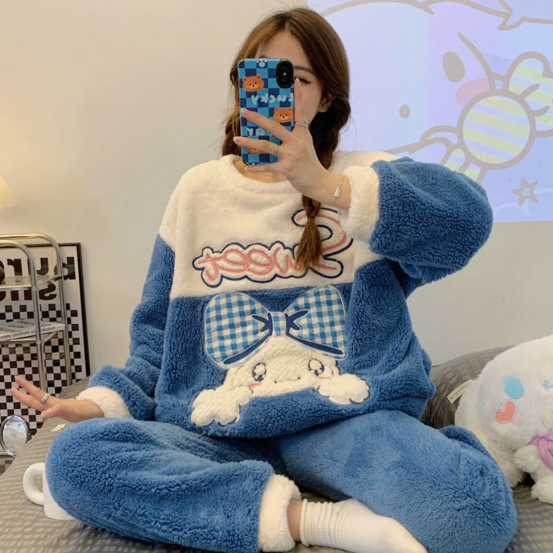 Mickey Cartoon Coral Fleece Pajama Set – Women’s Cozy Two-Piece