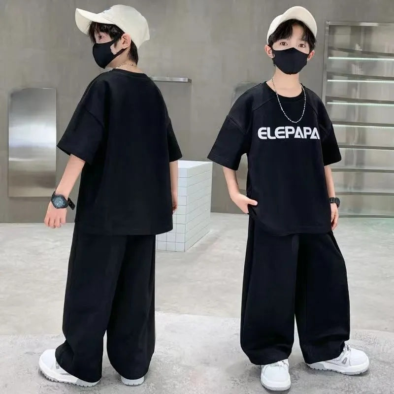 Boys Summer Suit 2025 New Medium and Large Kidsren's Summer Style Boys Korean Style Casual Kidsren's Clothing Two-Piece Su...