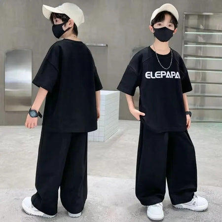 Boys Summer Suit 2025 New Medium and Large Kidsren's Summer Style Boys Korean Style Casual Kidsren's Clothing Two-Piece Su...