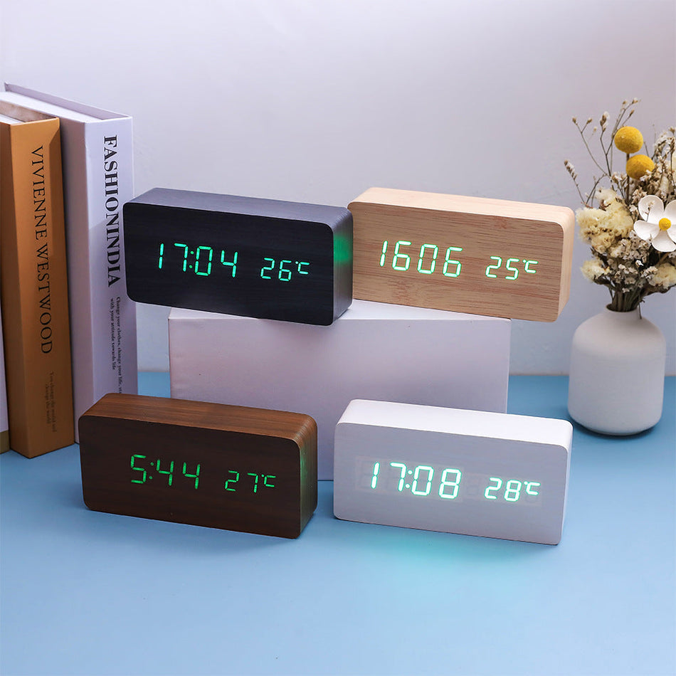 Voice-Activated Wooden Clock Multifunctional Student Gift