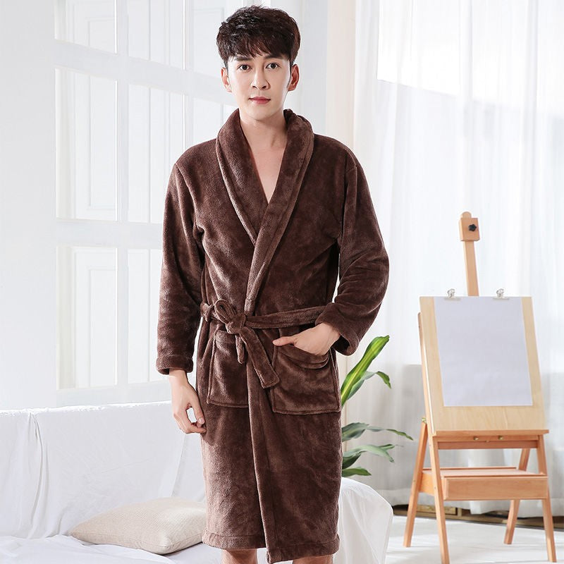 Men’s Coral Fleece Bathrobe – Thick Warm Autumn Winter Robe
