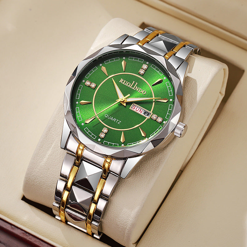 Men’s Steel‑Band Watch – Waterproof Dual Calendar