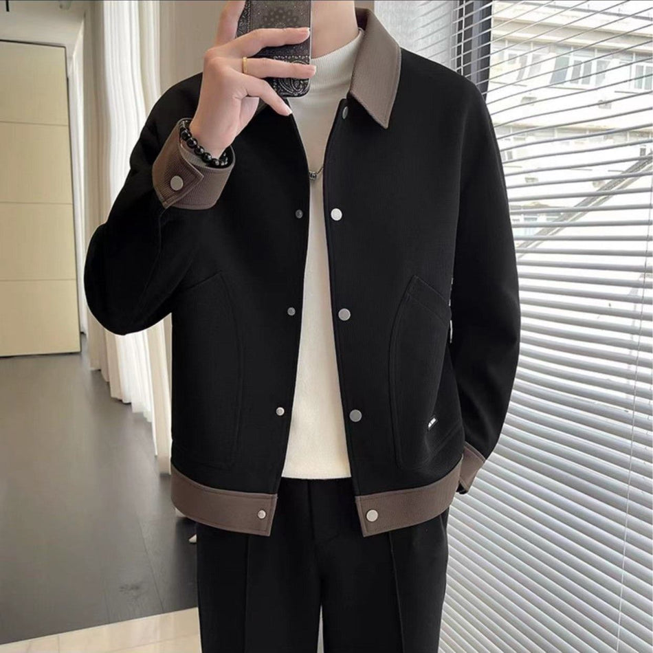 Men’s Autumn Winter Contrast Color Patchwork Jacket