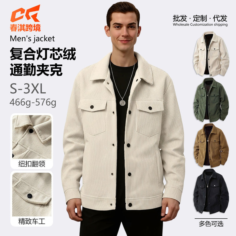 European American Corduroy Single-Breasted Shirt Men