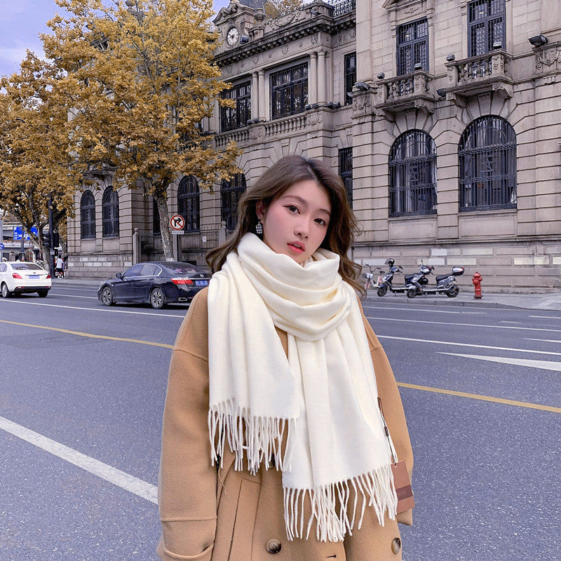 Women’s Cashmere Wool Scarf Winter Thick Solid Shawl
