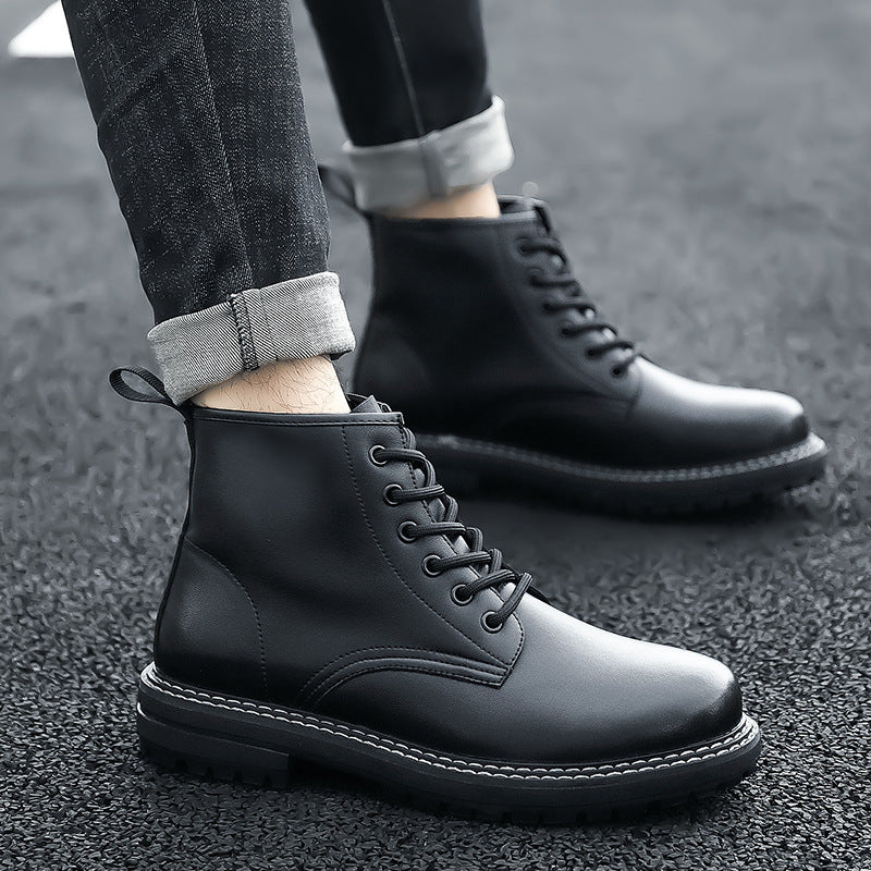 Men’s Fleece-Lined Cowhide Korean Martin Boots