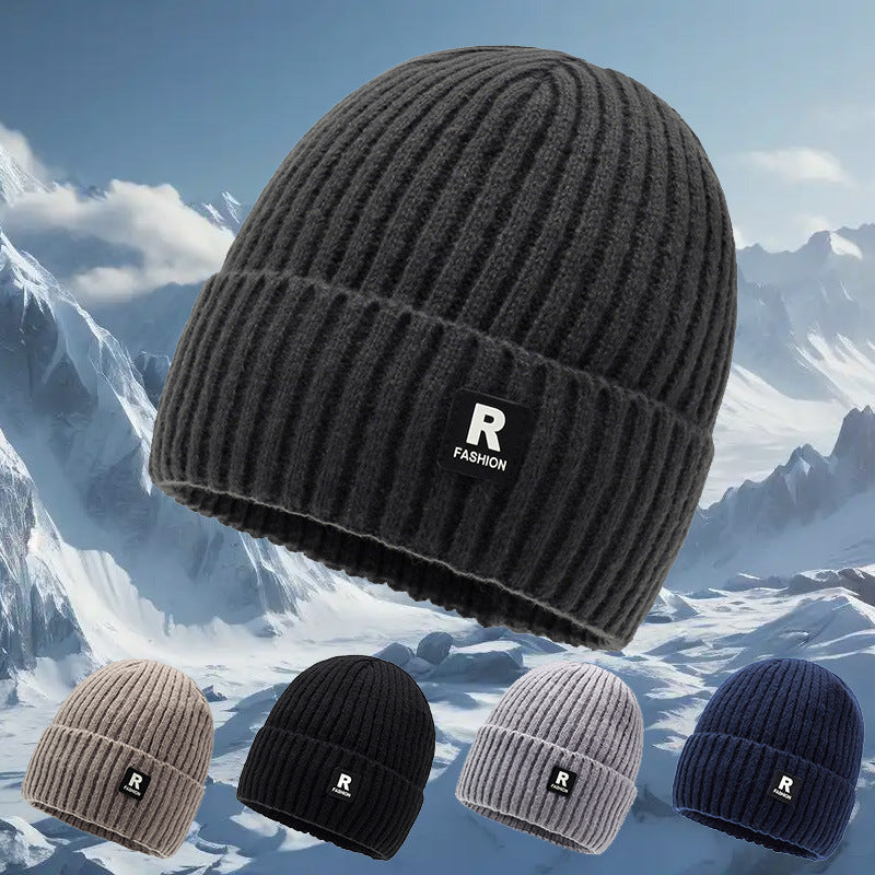 Men’s Thickened Wool Fleece-Lined Knitted Winter Pullover Hat