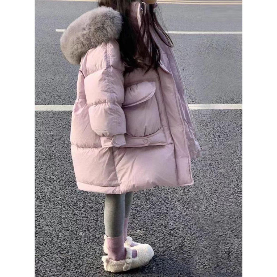 Girls Fur Collar Hooded Cotton Jacket 2025 Warm Coat