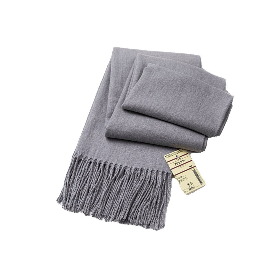 Japanese Style Wool Scarf Unisex Soft Solid Color