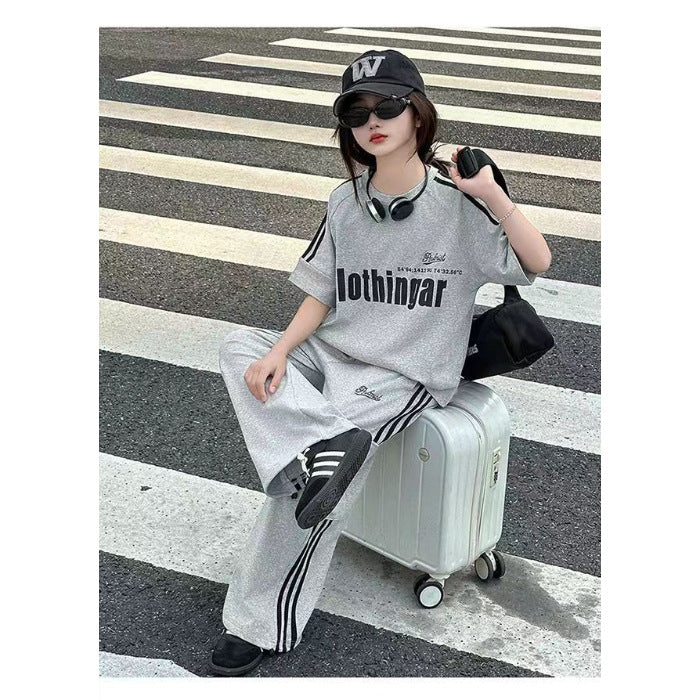 Girls Letter Print Overalls & T-Shirt Set – Street Style Kids Clothes Nepal | Tudoholic