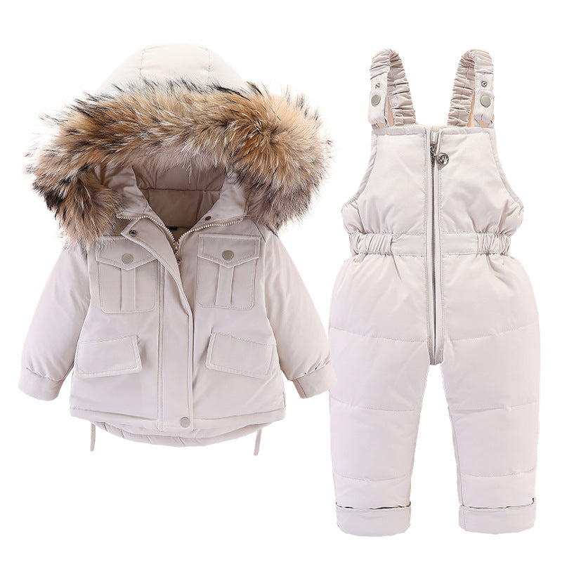 INSTOCK-Kids Fur Collar Down Jacket – 2-Piece Korean Winter Suit