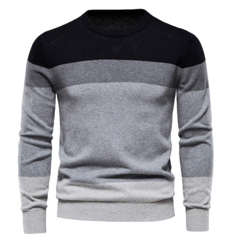 Men’s Striped Pullover Sweater – Spring/Autumn Crewneck