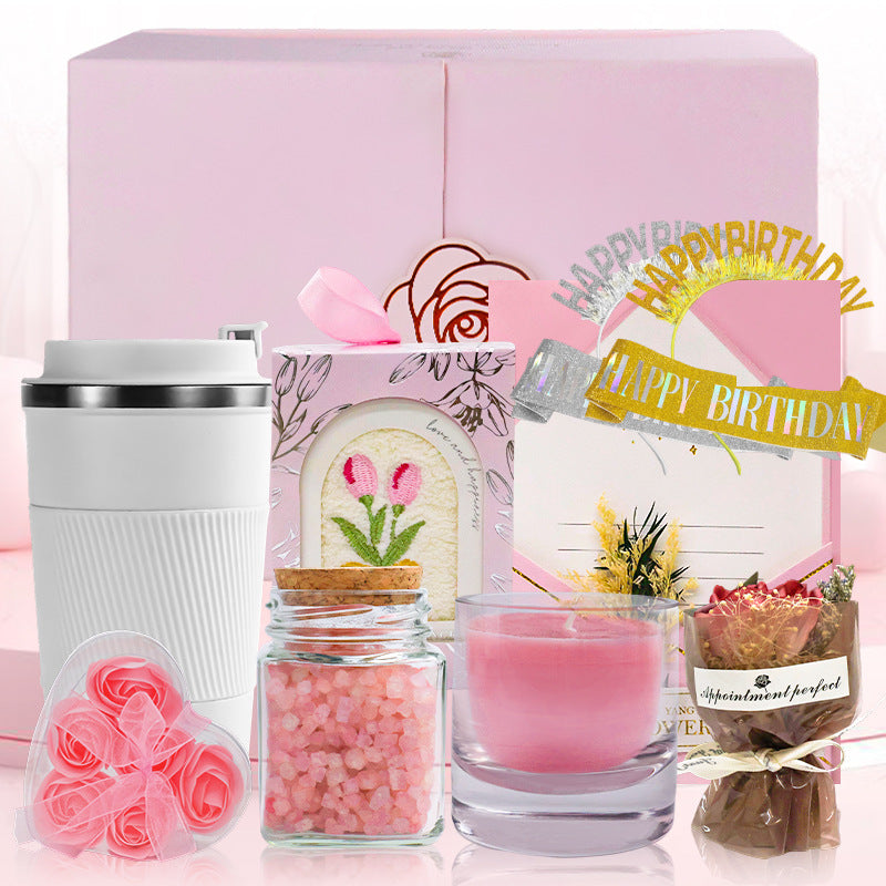 Pink Bath Set with Fragrance, Bath Salt & Candle