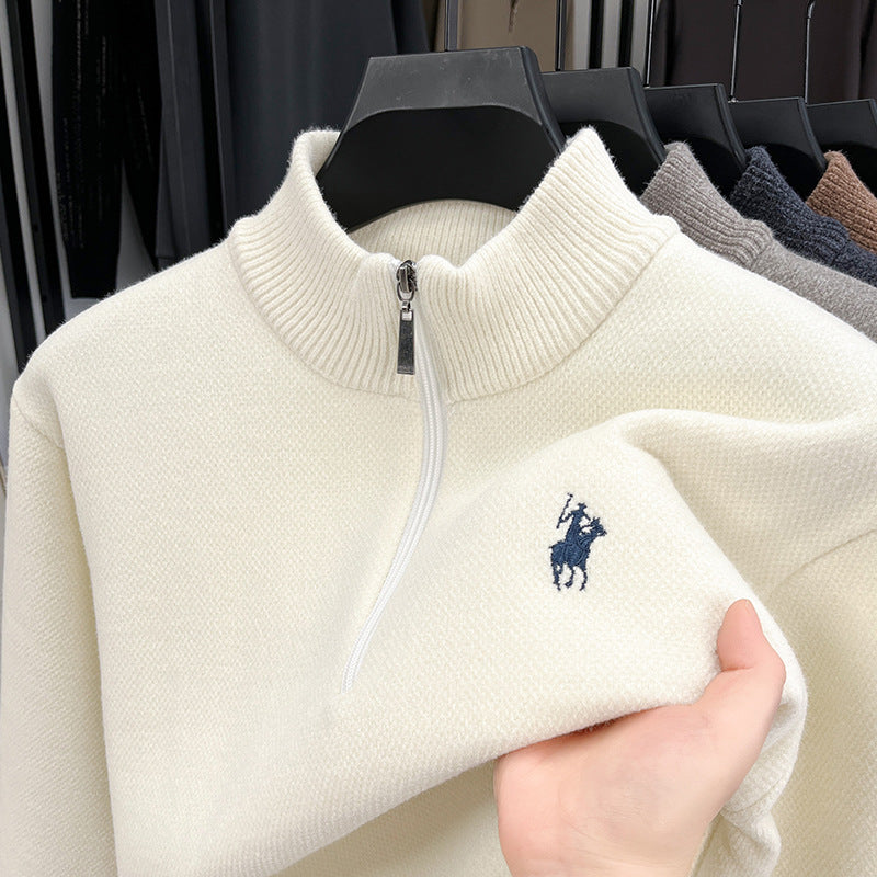 Men’s Half Turtleneck Fleece Sweater Embroidered Horse