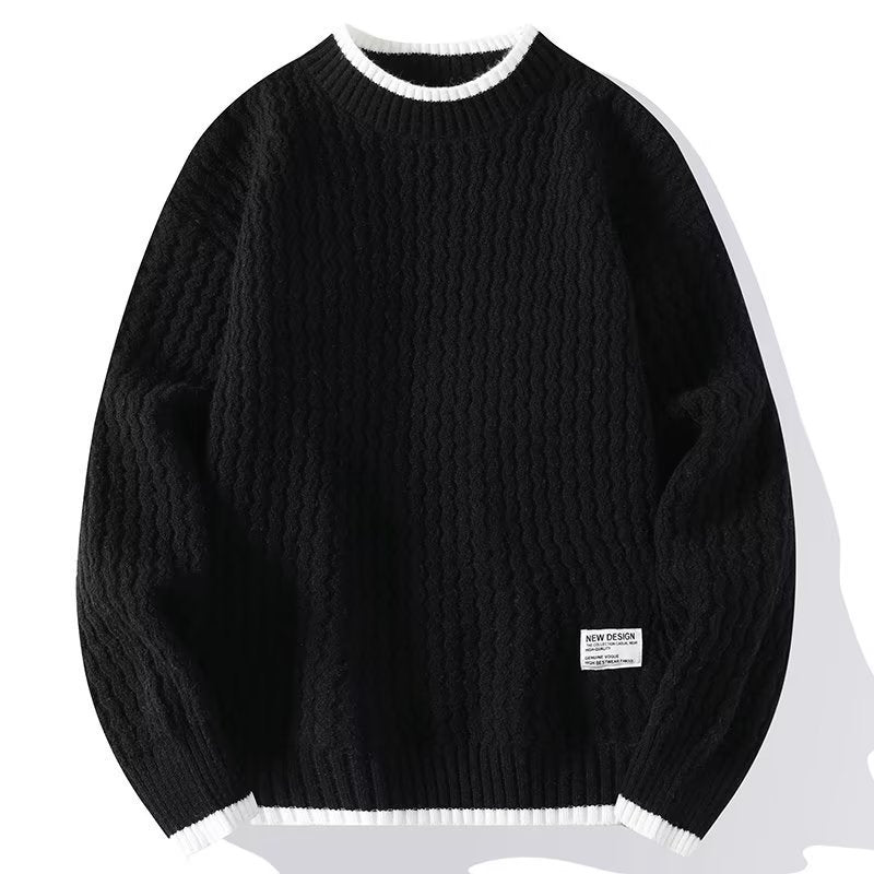 Men’s Loose Casual Patchwork Long Sleeve Sweater Autumn Winter