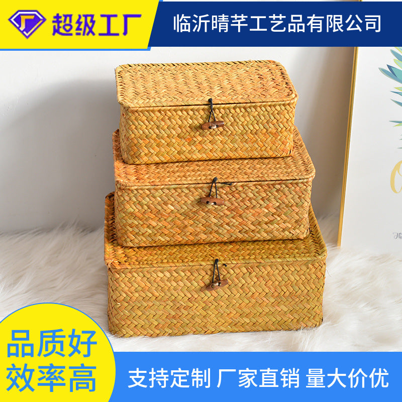 STOCK-Natural Seaweed Woven Gift Box | Long Storage Basket