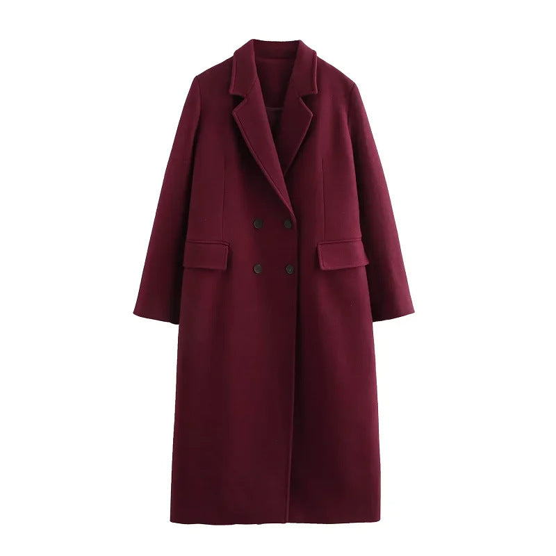 Women’s Korean-Style Red Woolen Coat