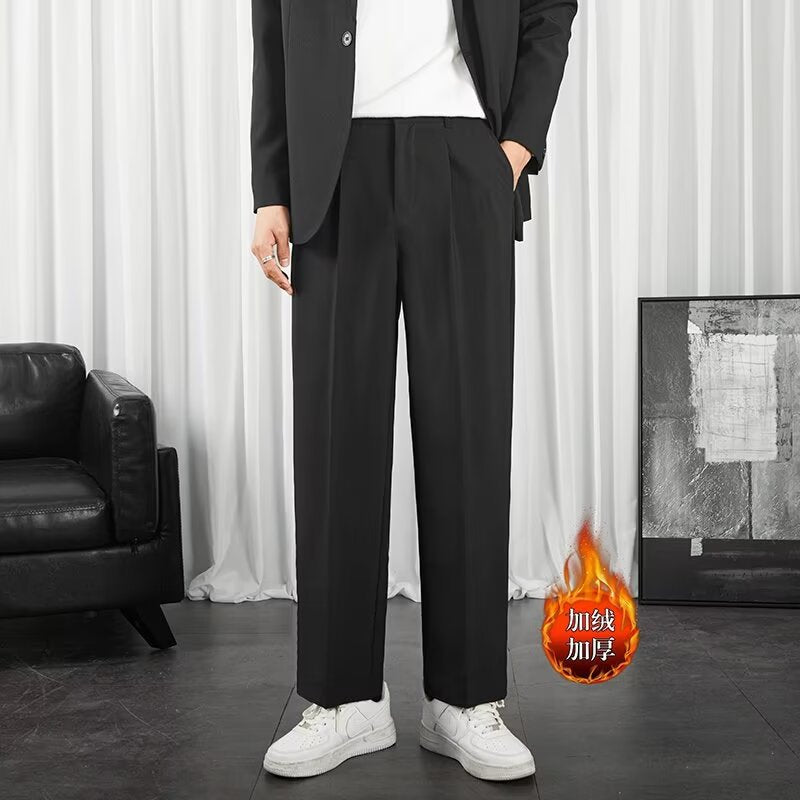 Men’s Fleece-Lined Loose Straight Wide-Leg Casual Pants