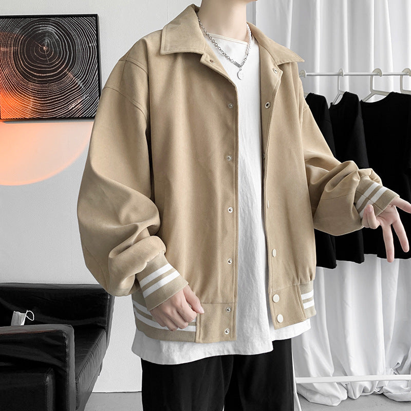 STOCK-Men’s Khaki Lapel Baseball Jacket Autumn & Winter
