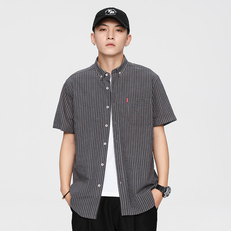 Men’s Korean Striped Short Sleeve Shirt – Summer Casual Wear