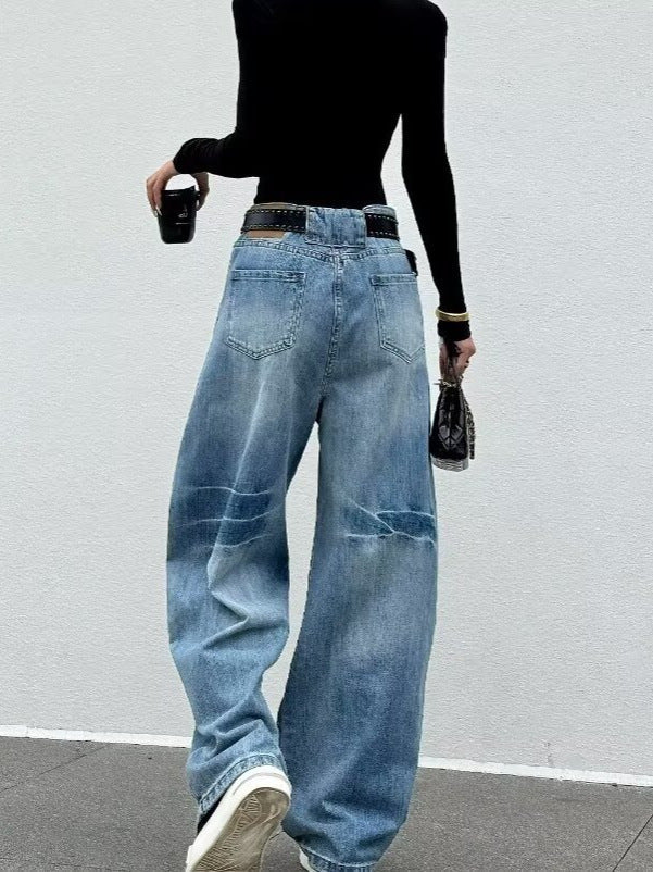 2025 Autumn American Retro Washed Wide-Leg Jeans
