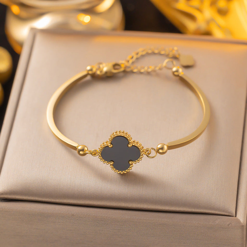 Titanium Steel Four-Leaf Clover Bracelet – Trendy Women’s Jewelry