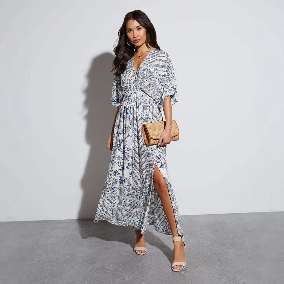 V-Neck Printed Dress – Spring Summer Style