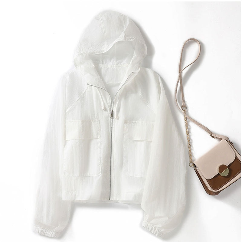 Drawstring Hooded Lightweight Summer Coat Women