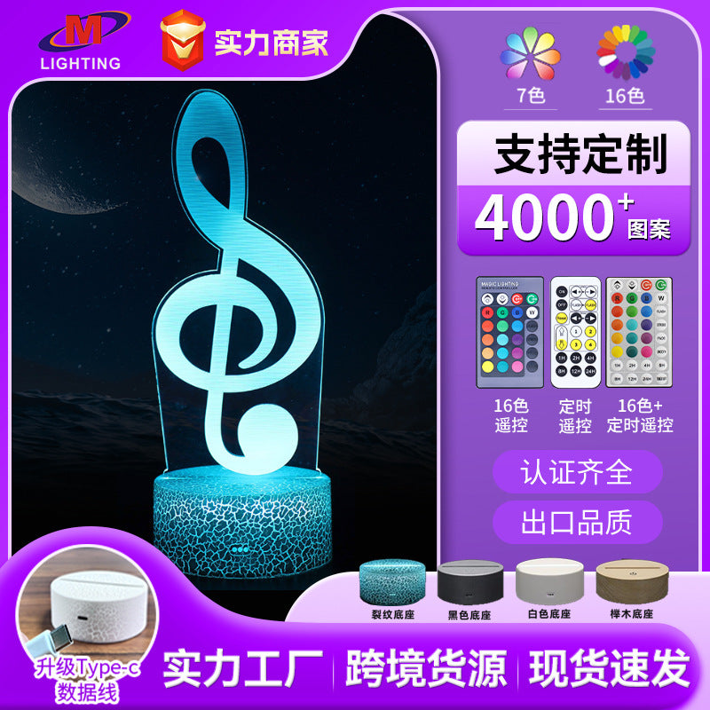 Note Series 3D LED Night Light – Colorful Touch & Remote Lamp