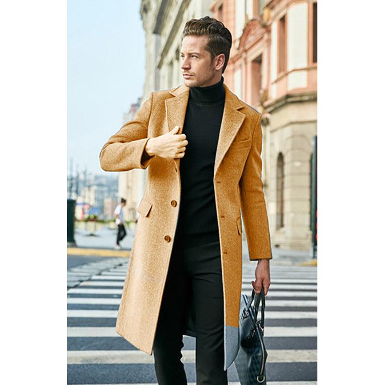 Men’s British Woolen Outwear Autumn Winter Long Sleeve Coat